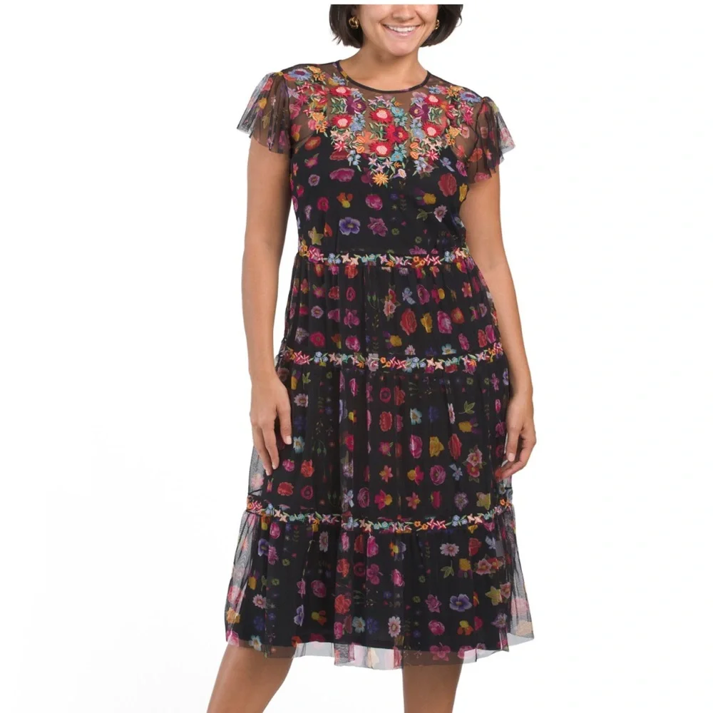 Johnny Was Black A-line Midi Dress with Flutter Sleeves - Picture 7 of 7